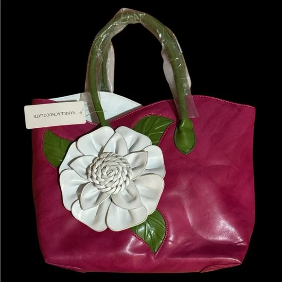 BNWT Vegan Leather Large Pink White Flower Kentucky Derby Bag - Picture 1 of 5
